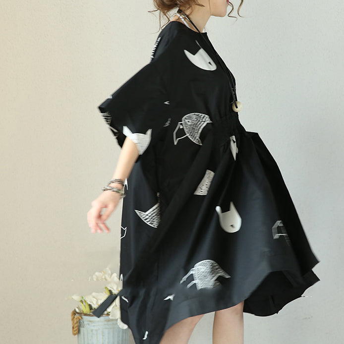 Mode schwarz natürliche Baumwolle Kleid plus Größe Kleidung Krawatte Taille Cinched Reisekleidung Frauen V-Ausschnitt Baumwolle Kaftane