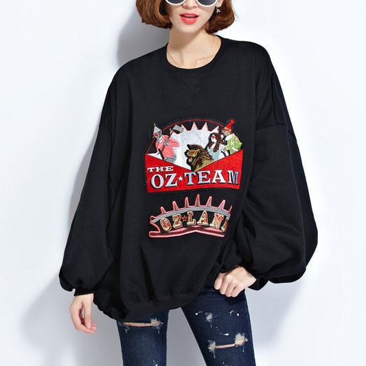 Mode schwarz reine Baumwolle Tops Plussize Baumwolle Kleidung Blusen Elegante Applikationen Fledermausärmel Midi-Tops