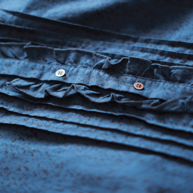 Mode blaue Leinen Etuikleider Locker sitzende Reisehemd Kleid 2018 Rüschen Kragen Baumwolle Kleidung