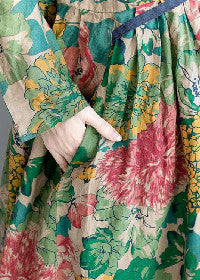 2024 Mode Blumen lange Leinenkleider Plus Size Kleidung Maxikleider