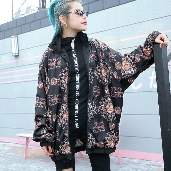 Mode Blumenoberteile in Übergröße Stand T-Shirt 2018 mit Reißverschluss Baggy Kleidung Oberteile