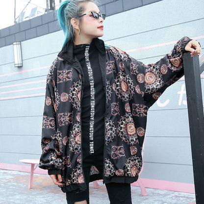 Mode Blumenoberteile in Übergröße Stand T-Shirt 2018 mit Reißverschluss Baggy Kleidung Oberteile