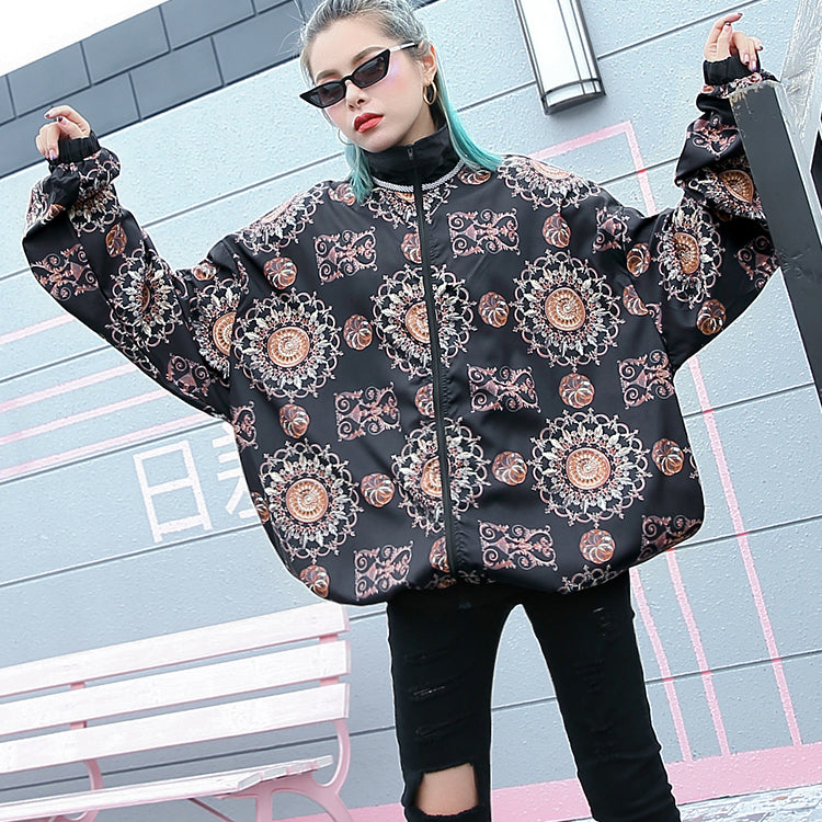 Mode Blumenoberteile in Übergröße Stand T-Shirt 2018 mit Reißverschluss Baggy Kleidung Oberteile