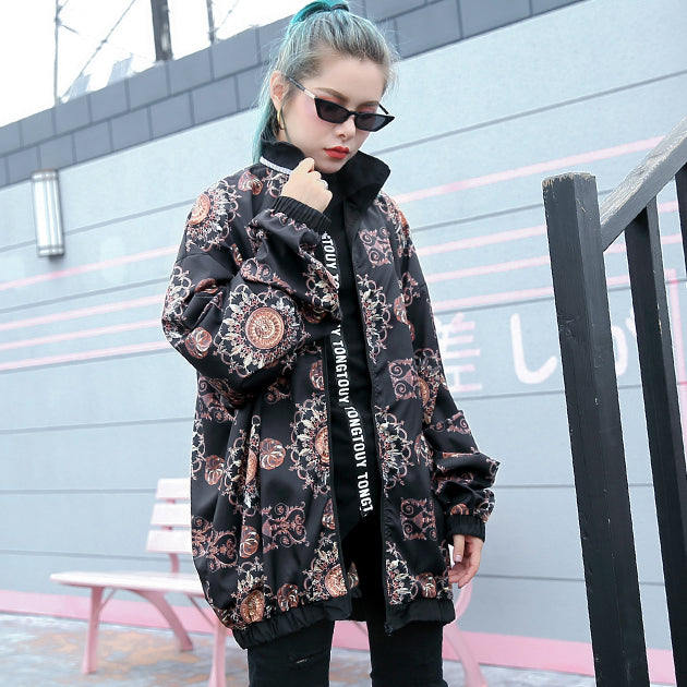 Mode Blumenoberteile in Übergröße Stand T-Shirt 2018 mit Reißverschluss Baggy Kleidung Oberteile