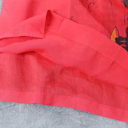 Mode natürliche baumwolle leinen t shirt oversize Sommer Kurzarm Lose Rot Casual Shirts