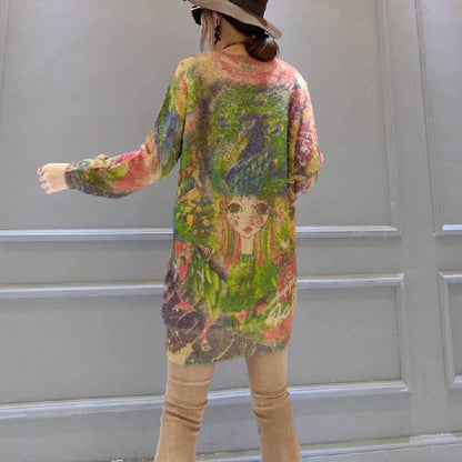 Mode neue Mädchen Druck Baumwolle Pullover Tops plus Größe Casual Floral Mid lange Strickpullover