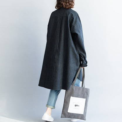 Mode-Outfit Refashion Turn-Down-Kragen Stickerei dunkelblau gestreiften DIY Baumwolle Tops