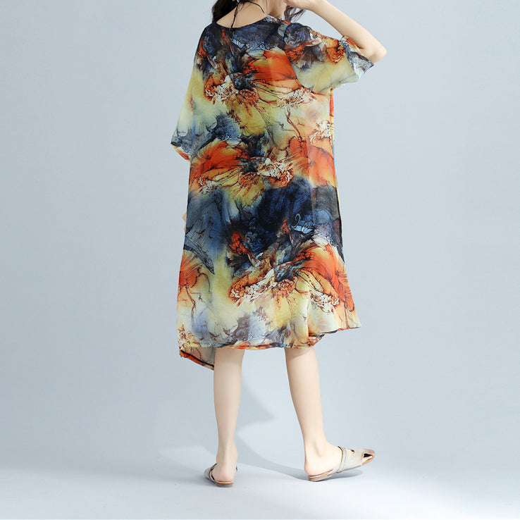 Modedrucke Chiffon-Etuikleider Übergroßes Maxikleid mit O-Ausschnitt 2018 Midikleid mit niedrigem und hohem Design