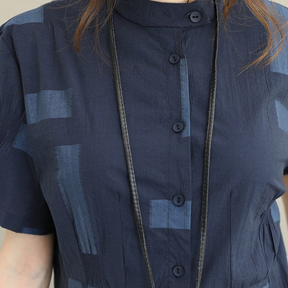 Mode rot natürliche Baumwolle Hemd Kleid lässig Stehkragen Reisen Kleidung feine große Saum Kleid