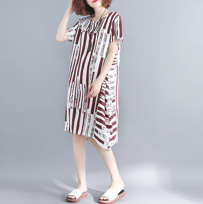 Mode rot reine baumwolle gemischt kleid plus größe urlaub kleider frauen kurzarm Geometrische O neck asymmetrische baumwolle gemischt kleidung