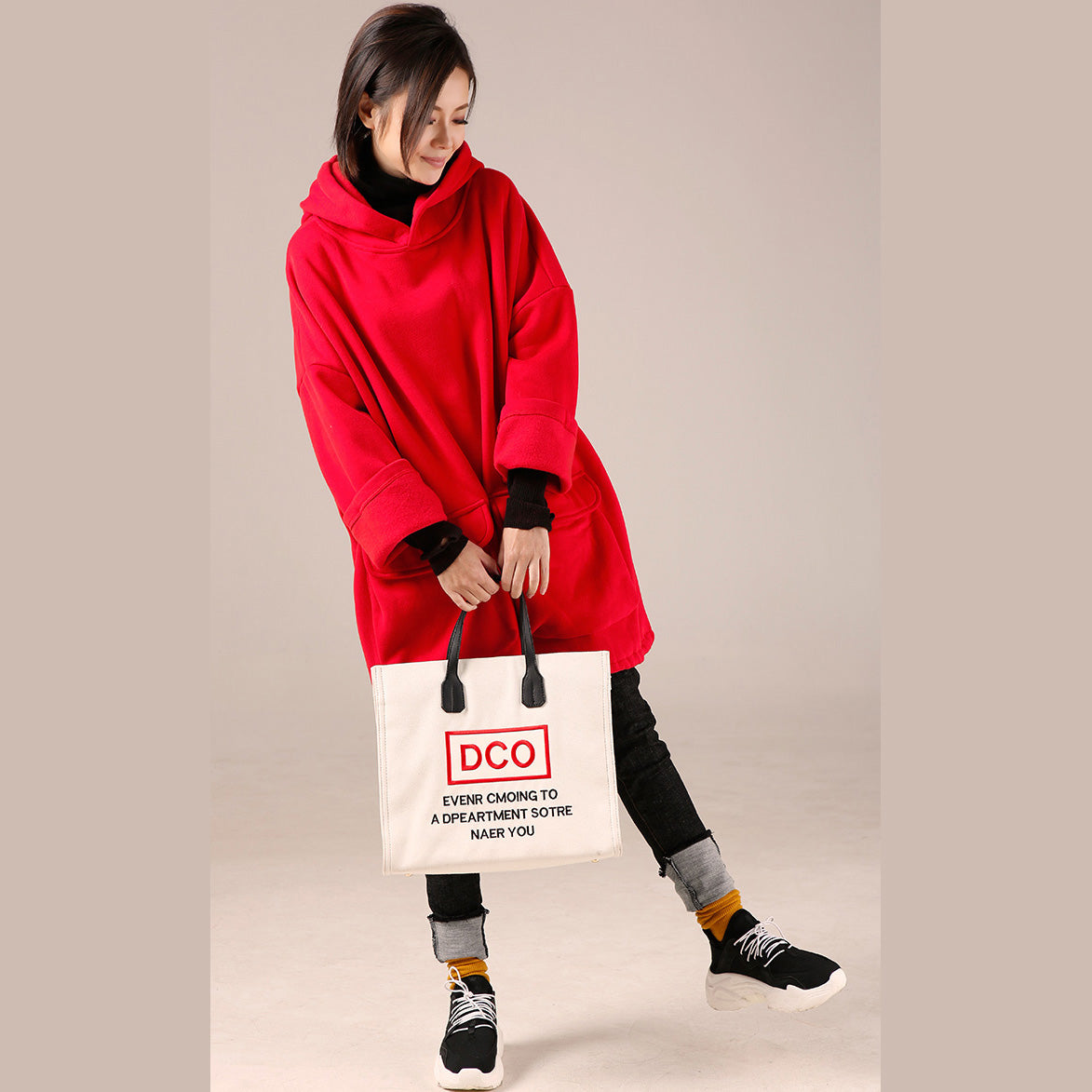 Mode rote Frauen High Neck Baumwolle Kapuzenblusen