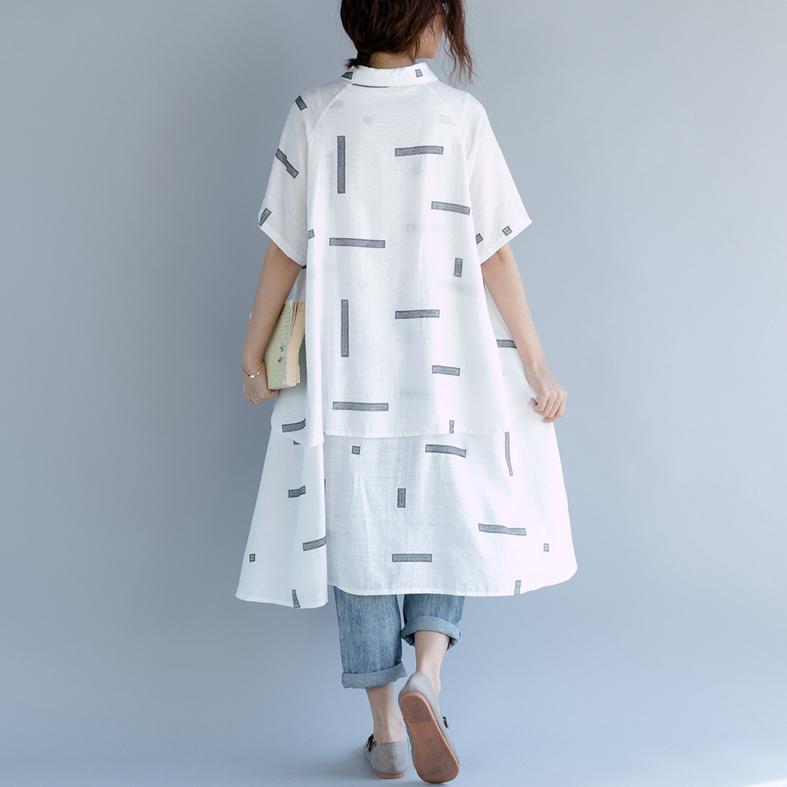 Mode weiße Baumwollbluse Plus Size Maxi T-Shirts Elegantes Kurzarm-Baumwoll-T-Shirt mit niedrigem und hohem Design