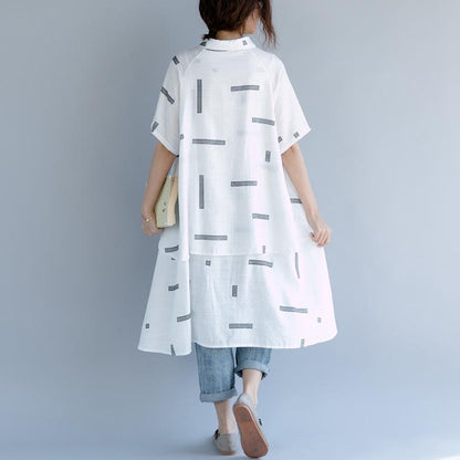 Mode weiße Baumwollbluse Plus Size Maxi T-Shirts Elegantes Kurzarm-Baumwoll-T-Shirt mit niedrigem und hohem Design