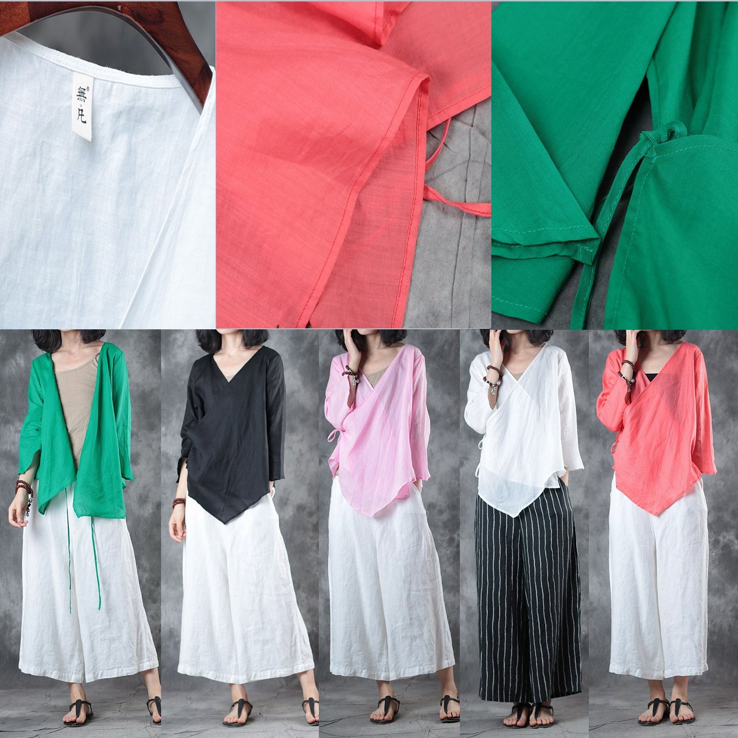 Mode weiße Leinenbluse Plus Size Kleidung Leinen Baumwolle T-Shirt Frauen halbe Ärmel V-Ausschnitt Krawatte Taille Baumwollkleidung