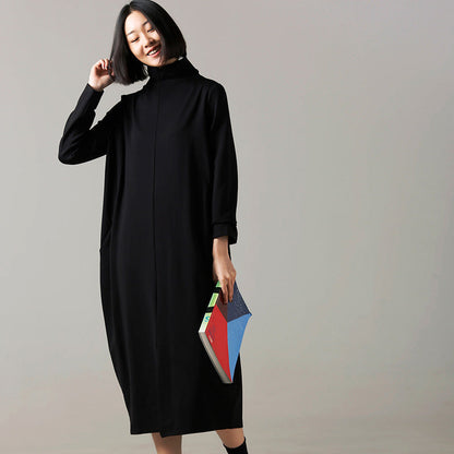 Mode Frauen rote Baumwollkleider lange vorne offen High Neck Kleid