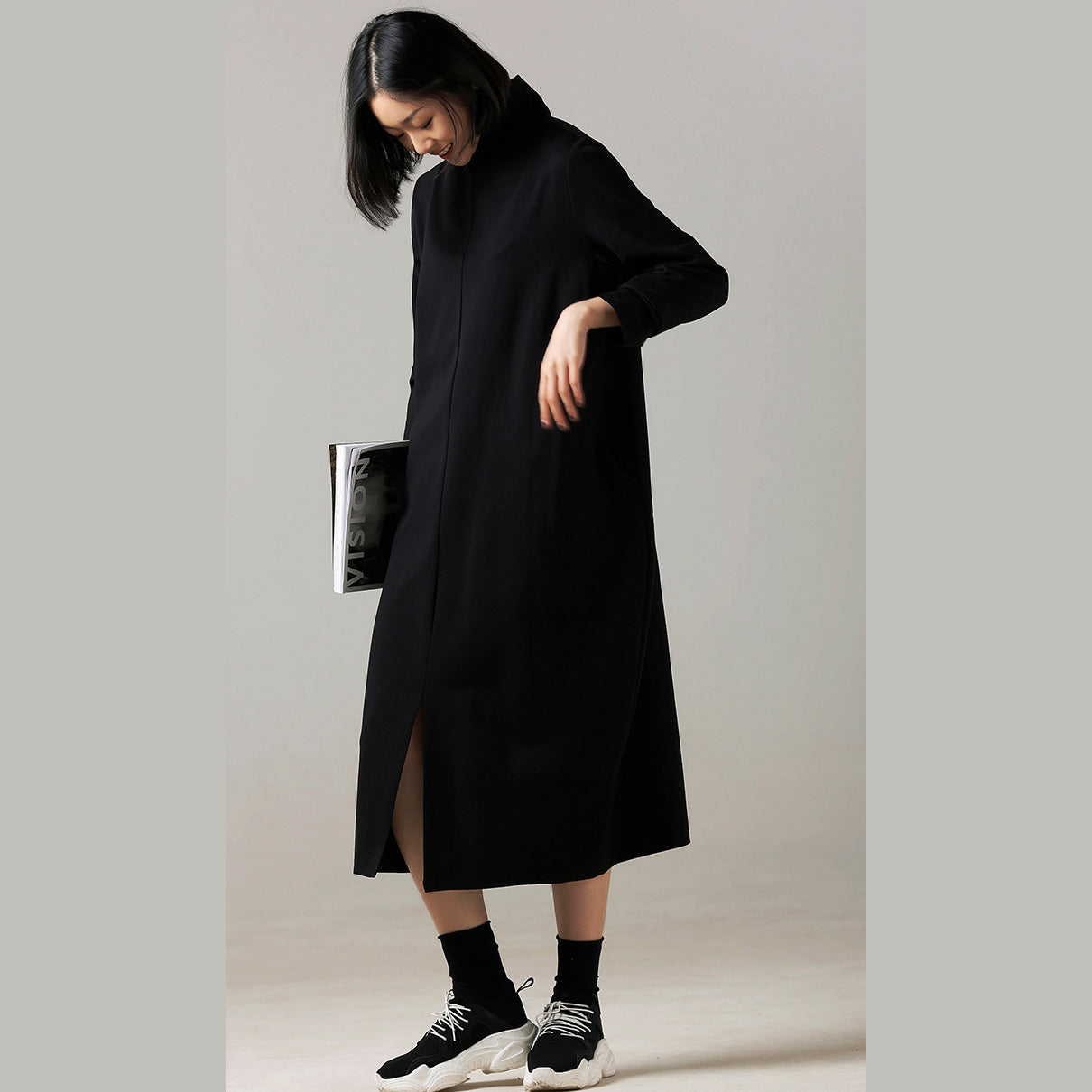 Mode Frauen rote Baumwollkleider lange vorne offen High Neck Kleid