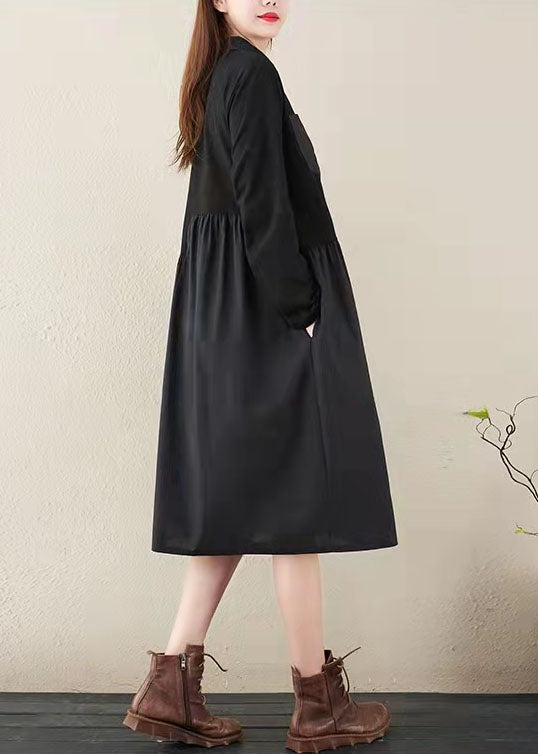 Mode schwarz gestreiften natürlichen Baumwolle Leinen Kleid Plus Größe Shirt Kleid Vintage Langarm Seite offen Stand Baggy Kleider