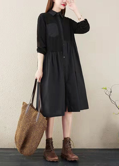 Mode schwarz gestreiften natürlichen Baumwolle Leinen Kleid Plus Größe Shirt Kleid Vintage Langarm Seite offen Stand Baggy Kleider