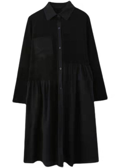 Mode schwarz gestreiften natürlichen Baumwolle Leinen Kleid Plus Größe Shirt Kleid Vintage Langarm Seite offen Stand Baggy Kleider
