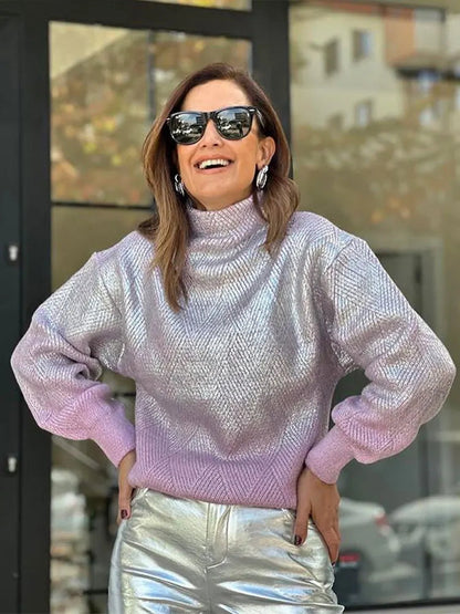 Silver Glow Knit Winter Sweater