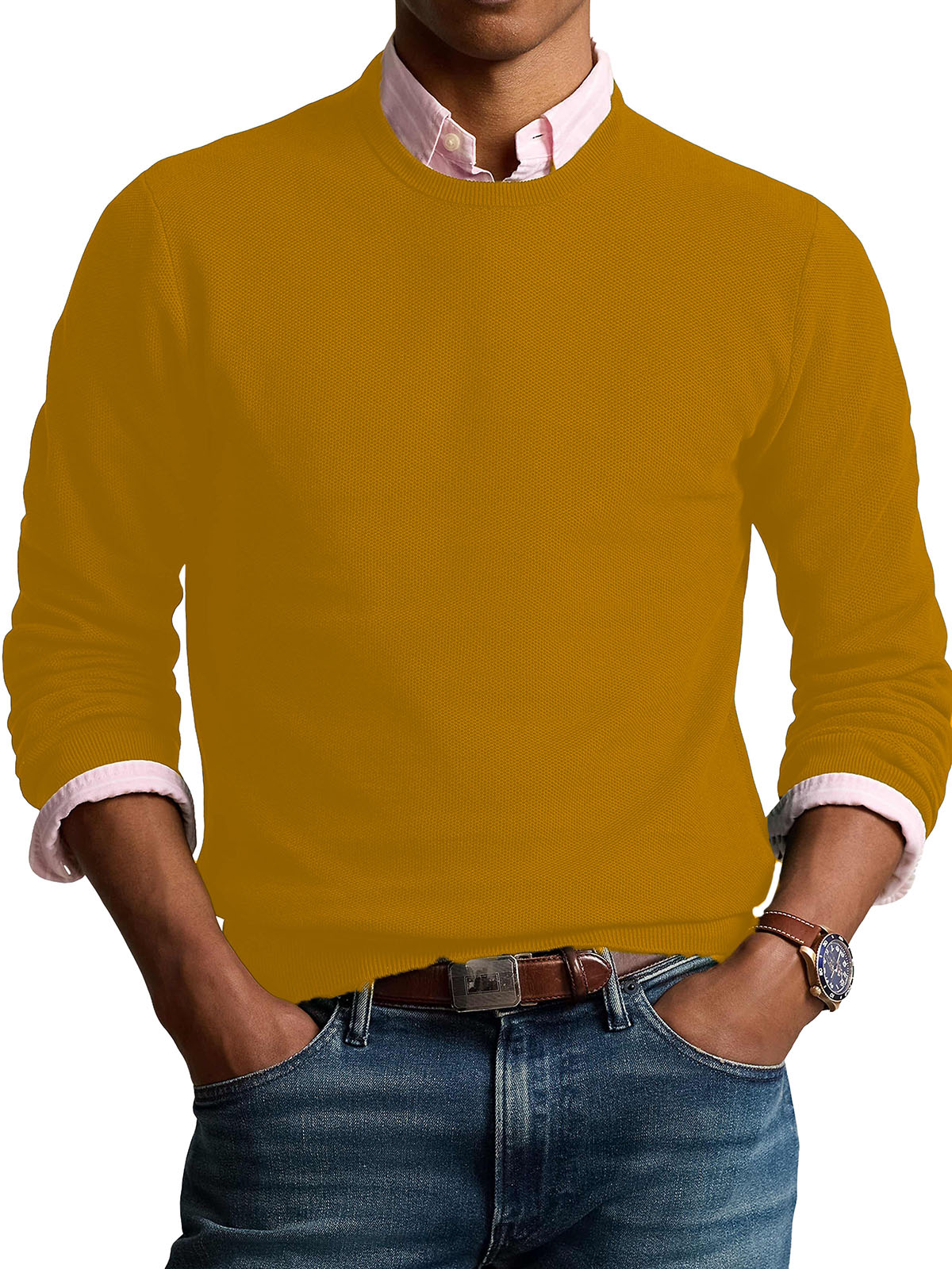 Men's Fashionable Retro Round Neck Long Sleeve Sweater
