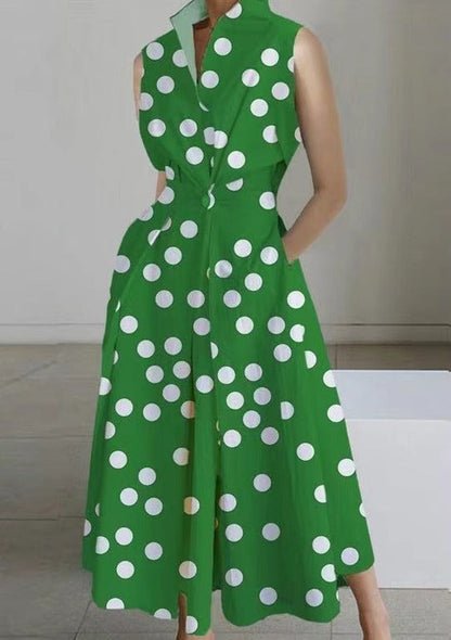 2024 Weiß-große Punkte Peter Pan Kragen Taschen Baumwolle Kleid Langarm