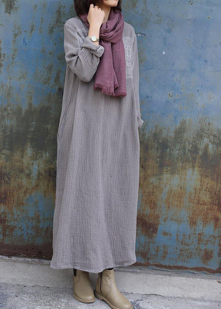 gray Sweater dress Women patchwork tunic side open knit dress - SooLinen