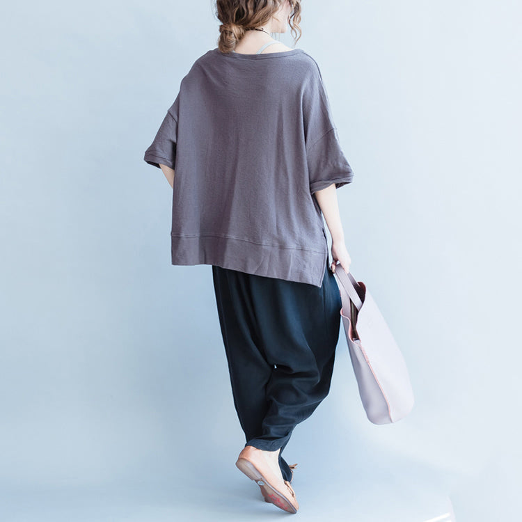 graue Baumwolloberteile mit Alphabet-Aufdruck in Übergröße, kurzärmeliges Wild-T-Shirt