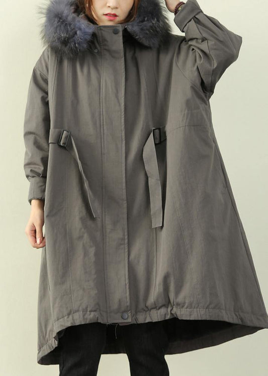 gray plus size stitching waist ming cloak padded coat - SooLinen