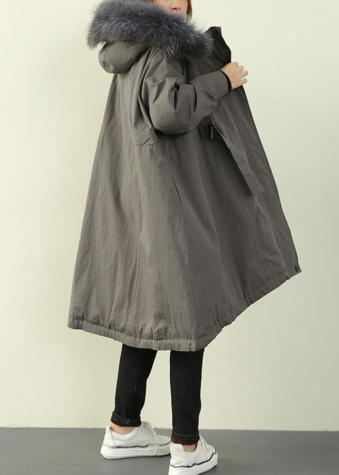 gray plus size stitching waist ming cloak padded coat - SooLinen