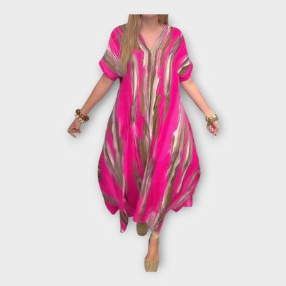 Long Kaftan with V Neckline and Wide Sleeves