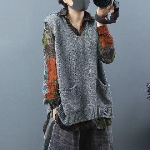 2021 Neuer loser großer literarischer Kapuzen-Strickwesten-Pullovermantel