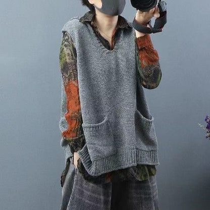 2021 Neuer loser großer literarischer Kapuzen-Strickwesten-Pullovermantel
