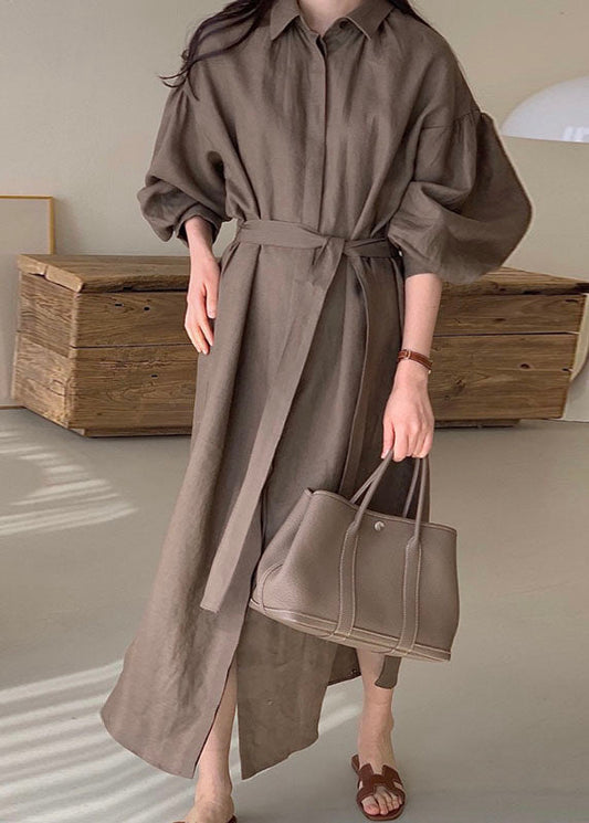 Laterne Ärmel Schokolade Shirts Kleid Cinched Frühling