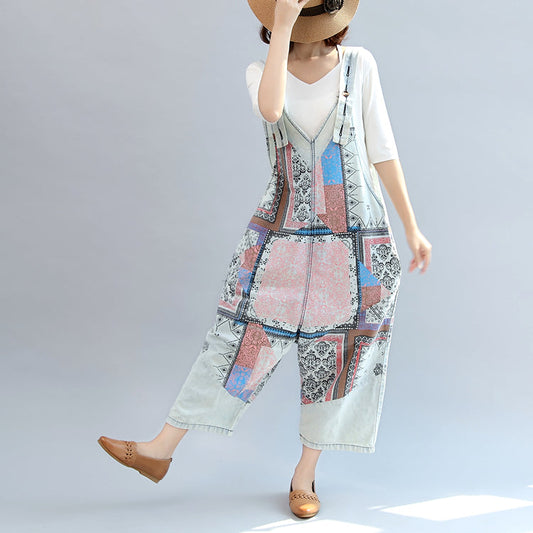 leichte Denim-Freizeithose aus Baumwolle Patchwork-Overallhose in Oversize