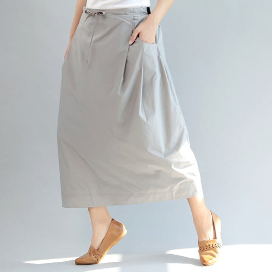 hellgraue lässige Baumwollröcke Plus Size Maxiröcke mit elastischer Taille