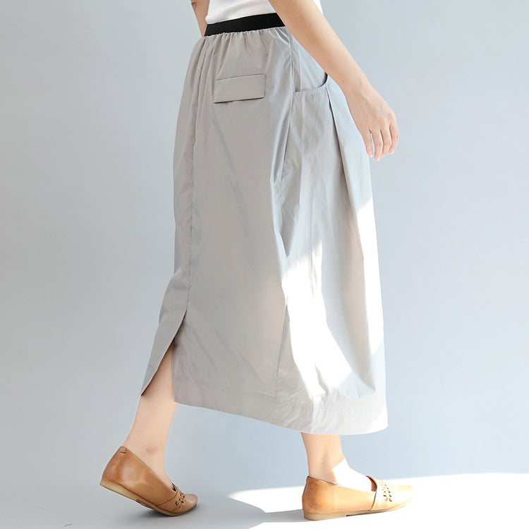 hellgraue lässige Baumwollröcke Plus Size Maxiröcke mit elastischer Taille