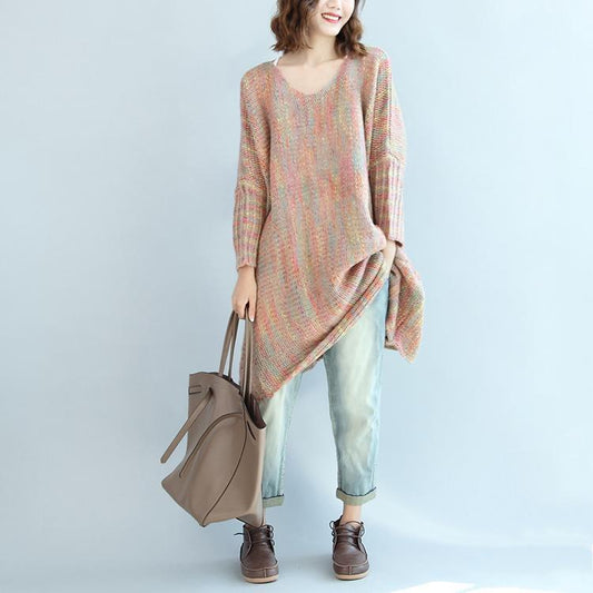 Hellrosa Multi Casual Pullover Kleider Plus Größe Wolle Warm 2024 Strickkleider