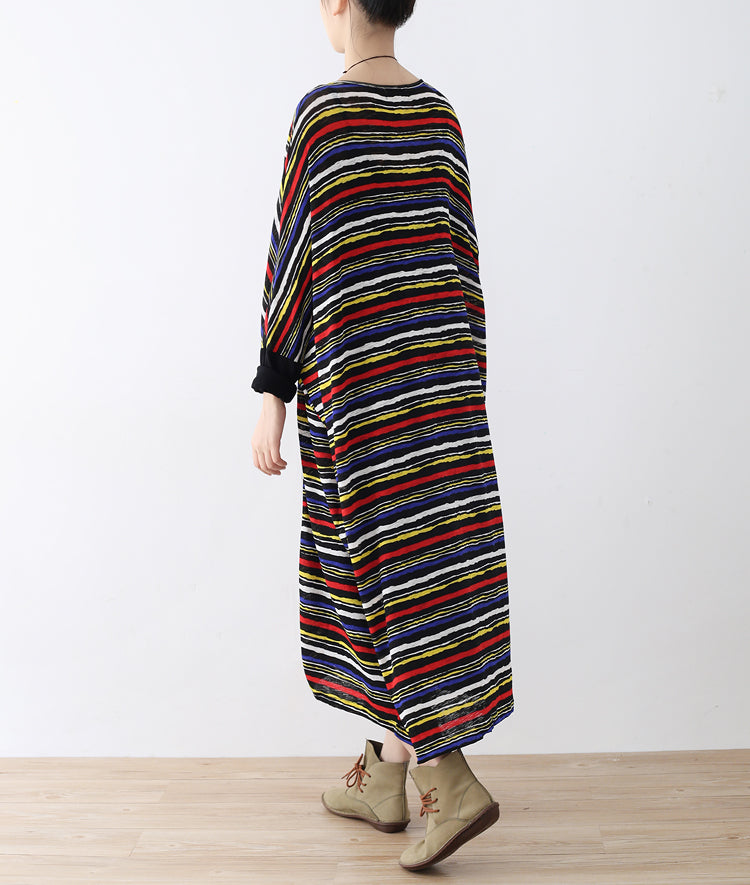 langärmlige gestreifte Kaftane übergroße lässige Baumwollkleider langes Maxikleid