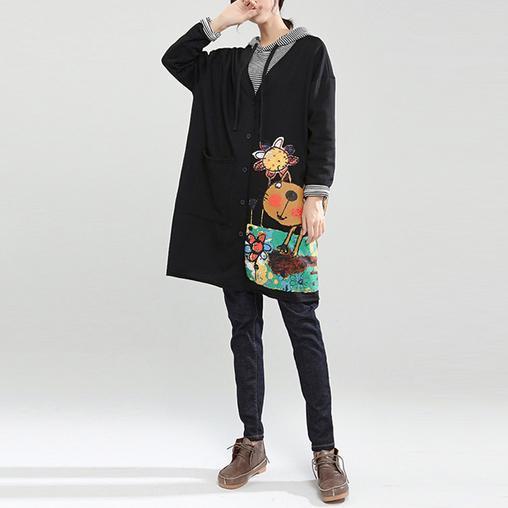 Neue herbst schwarz fit baumwolle mäntel lose beiläufige kapuzen strickjacke