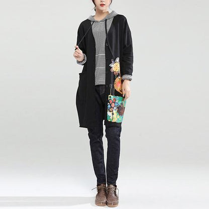 Neue herbst schwarz fit baumwolle mäntel lose beiläufige kapuzen strickjacke