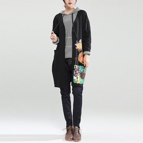 Neue herbst schwarz fit baumwolle mäntel lose beiläufige kapuzen strickjacke