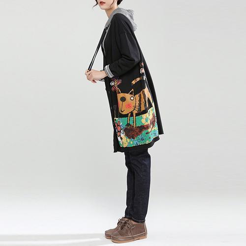 Neue herbst schwarz fit baumwolle mäntel lose beiläufige kapuzen strickjacke