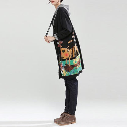 Neue herbst schwarz fit baumwolle mäntel lose beiläufige kapuzen strickjacke