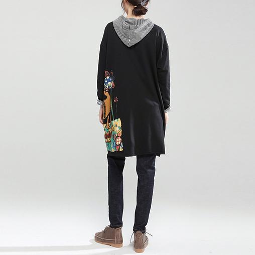 Neue herbst schwarz fit baumwolle mäntel lose beiläufige kapuzen strickjacke