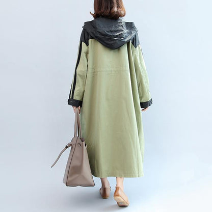 Neue herbstliche hellgrüne Patchwork-Baumwolloberbekleidung in Übergröße mit Kapuze