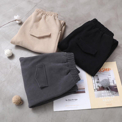 new beige winter casual trousers elastic waist thick harem pants - SooLinen