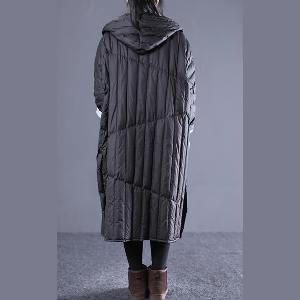neue schwarze Outfits plus Größe Kapuzen Kordelzug Daunenjacke Elegante Taschen Daunenmantel