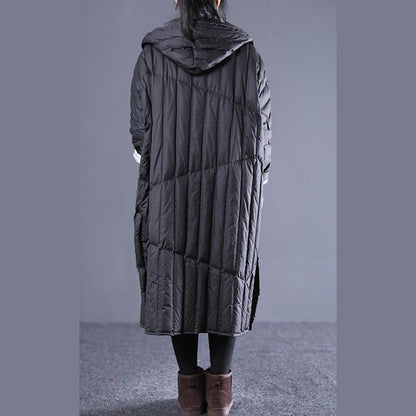 neue schwarze Outfits plus Größe Kapuzen Kordelzug Daunenjacke Elegante Taschen Daunenmantel