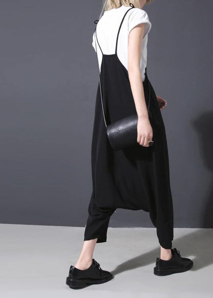 new black casual high waist cotton blended pants loose women jumpsuit pants - SooLinen